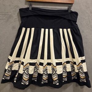 Lithe by Anthropologie Women's Midi Skirt 12 Cotton Stripes Aztec Embroidered